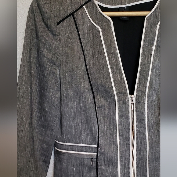 WHBM Linen Blend Gray White Black Structured Cropped Fitted Blazer Jacket Size 4 - Picture 9 of 11